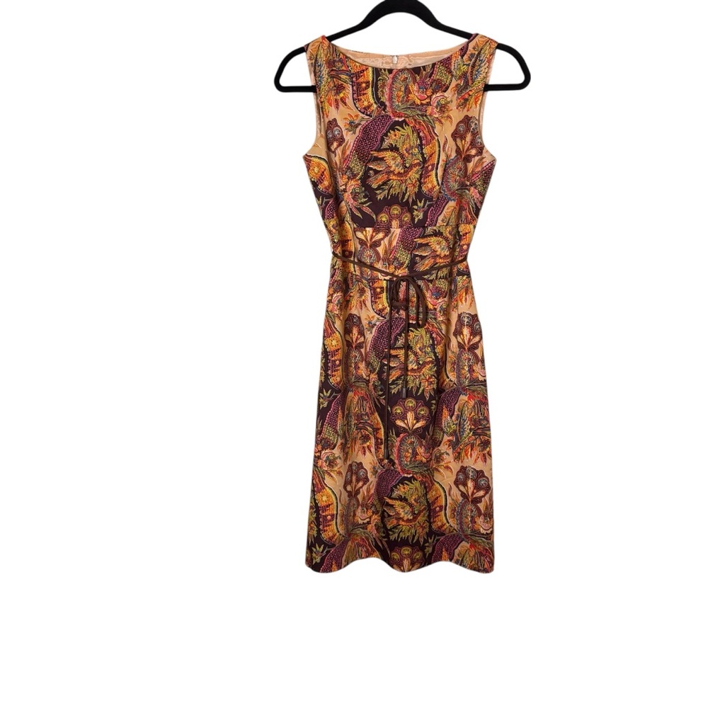 David Meister Multicolor Belted Print Shift Midi Dress sz 2